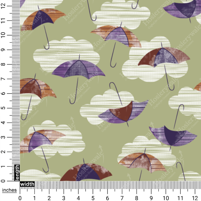 Umbrella & Cloud Whimsy Print Fabric On Hosiery - Image 5