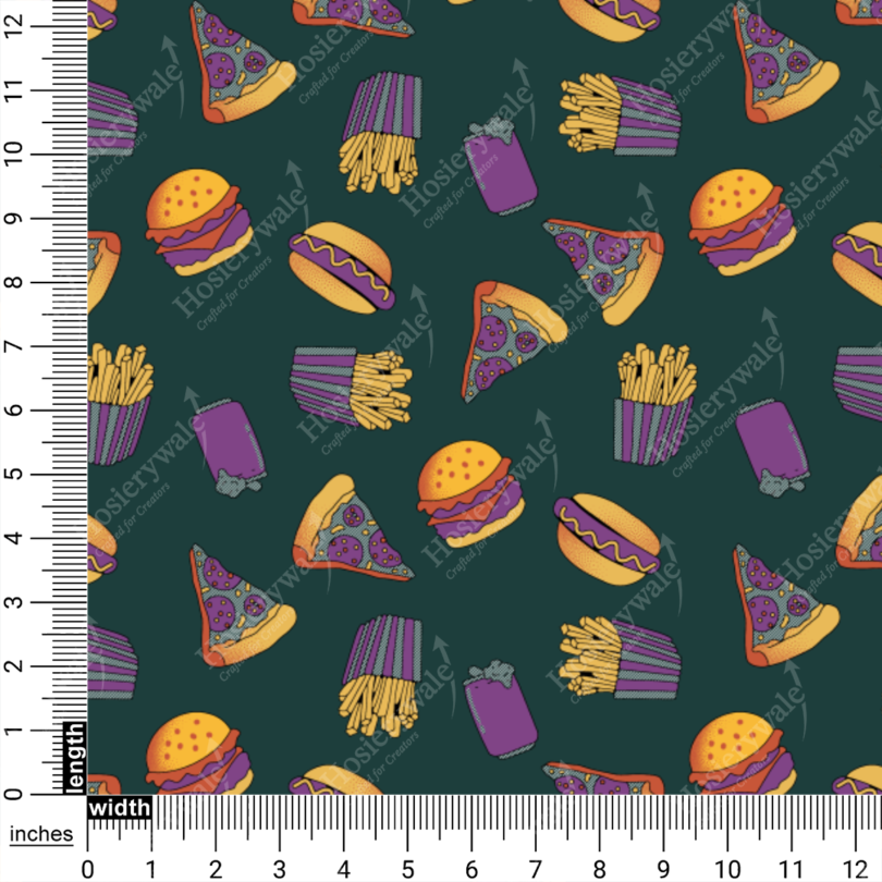 Retro Fast Food Frenzy Print On Hosiery Fabric - Image 6